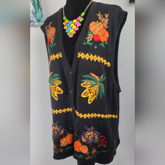 🌽🎃 Bobbie Brooks vintage plus Fall Thanksgiving embroidery beaded sweater vest - Picture 15 of 15